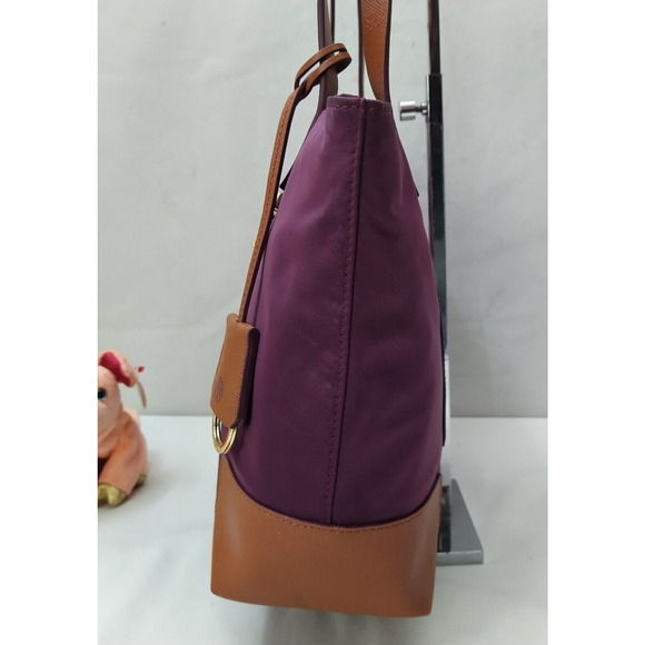 Tory Burch Purple Nylon Brown Leather Trim Double Handle Satchel Shoulder Bag - Picture 3 of 16